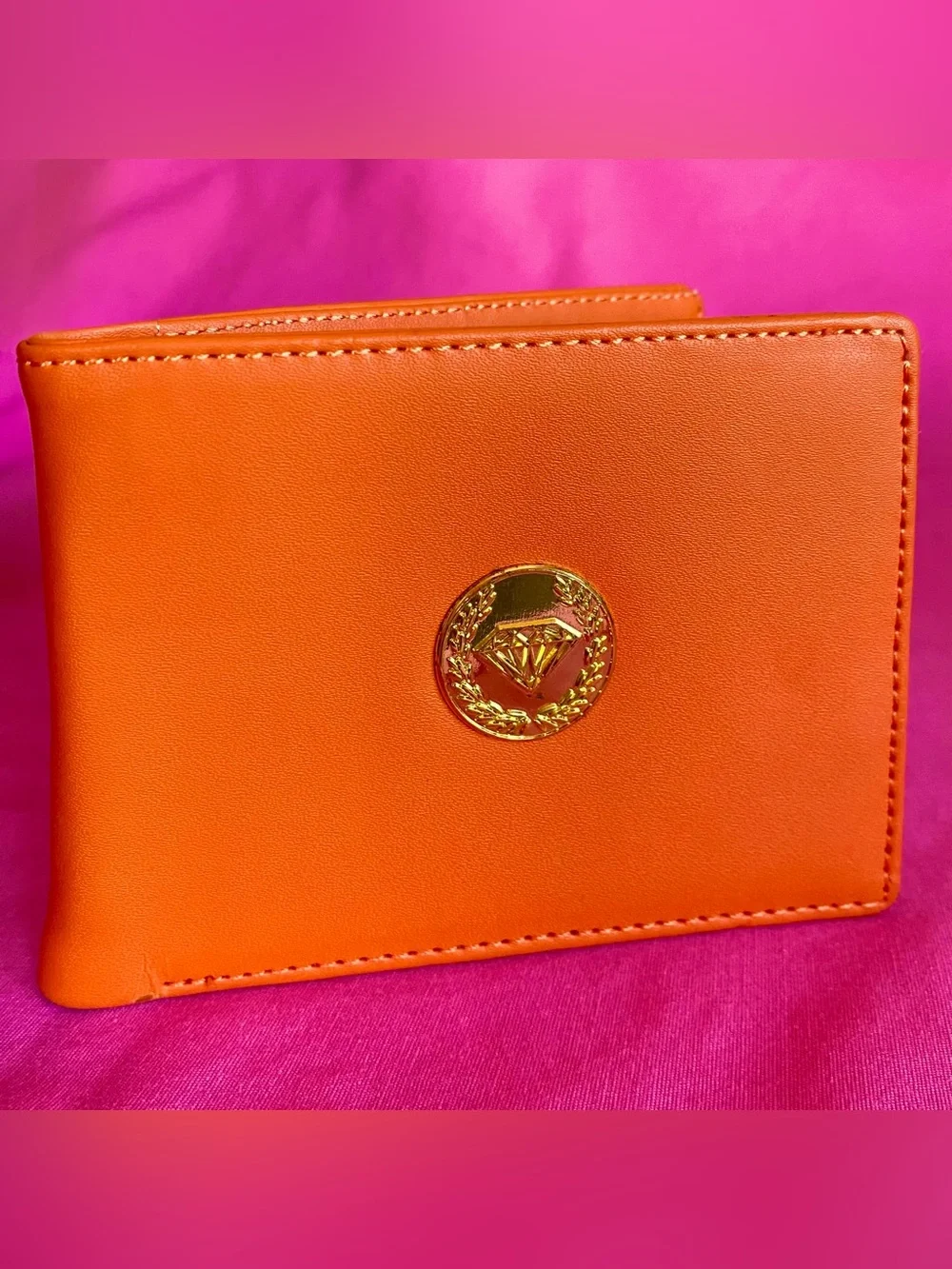 Diamond Supply Co. Orange Leather Bifold Wallet Card Gold